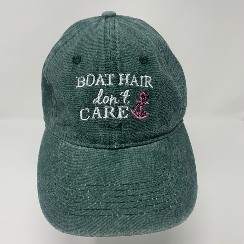 Boat Hair Don't Care Green Embroidered Baseball Cap Hat Strapback